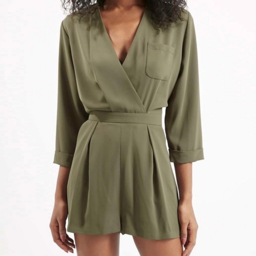 TOPSHOP petite army green romper 0